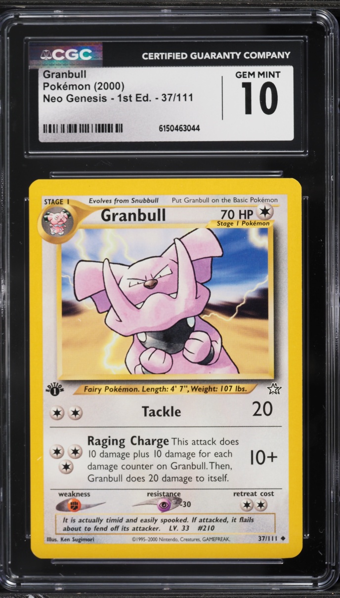 2000 Pokemon Neo Genesis 1st Edition Granbull #37 CGC 10 GEM MINT