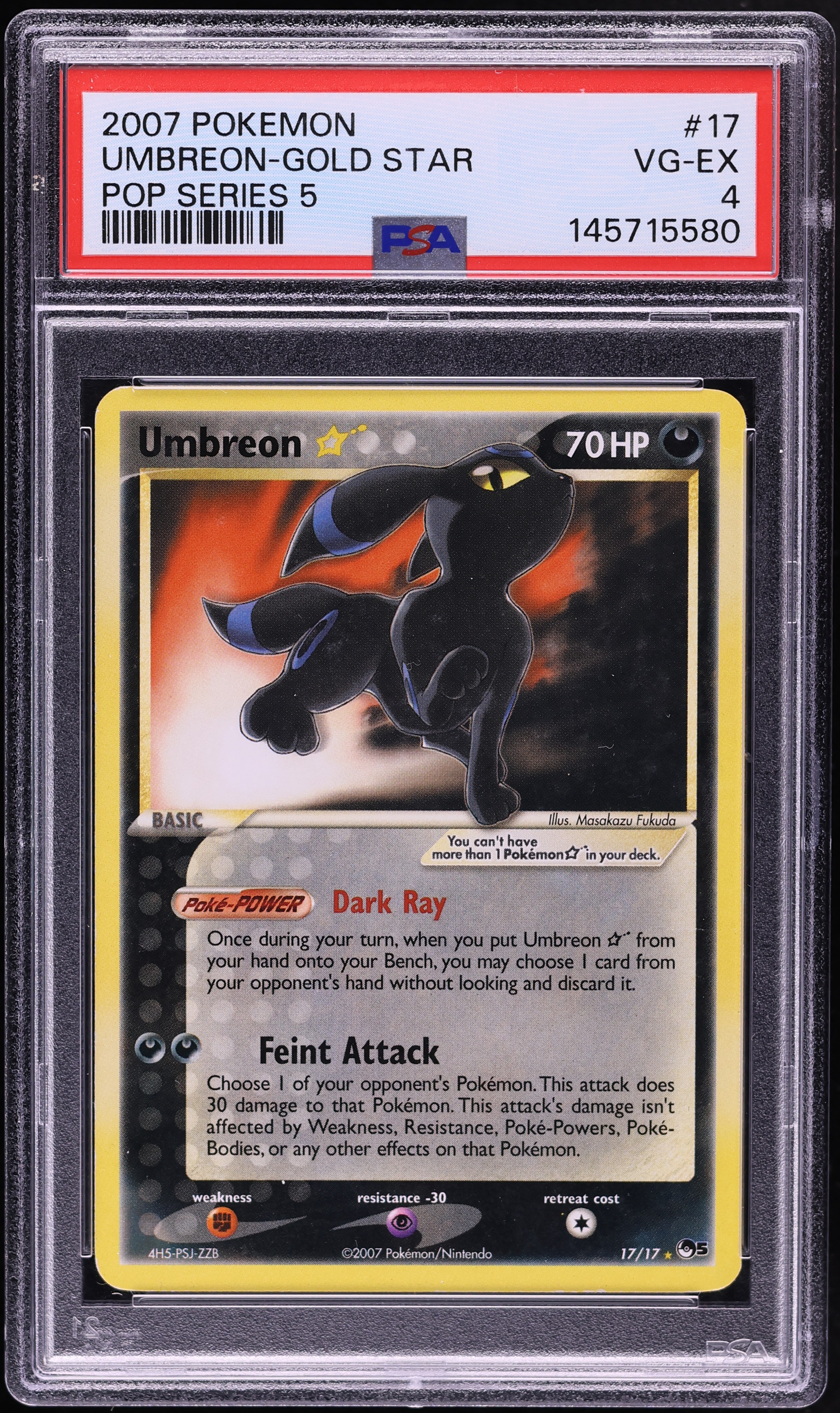 2007 Pokemon POP Series 5 Umbreon Gold Star #17 PSA 4 VGEX