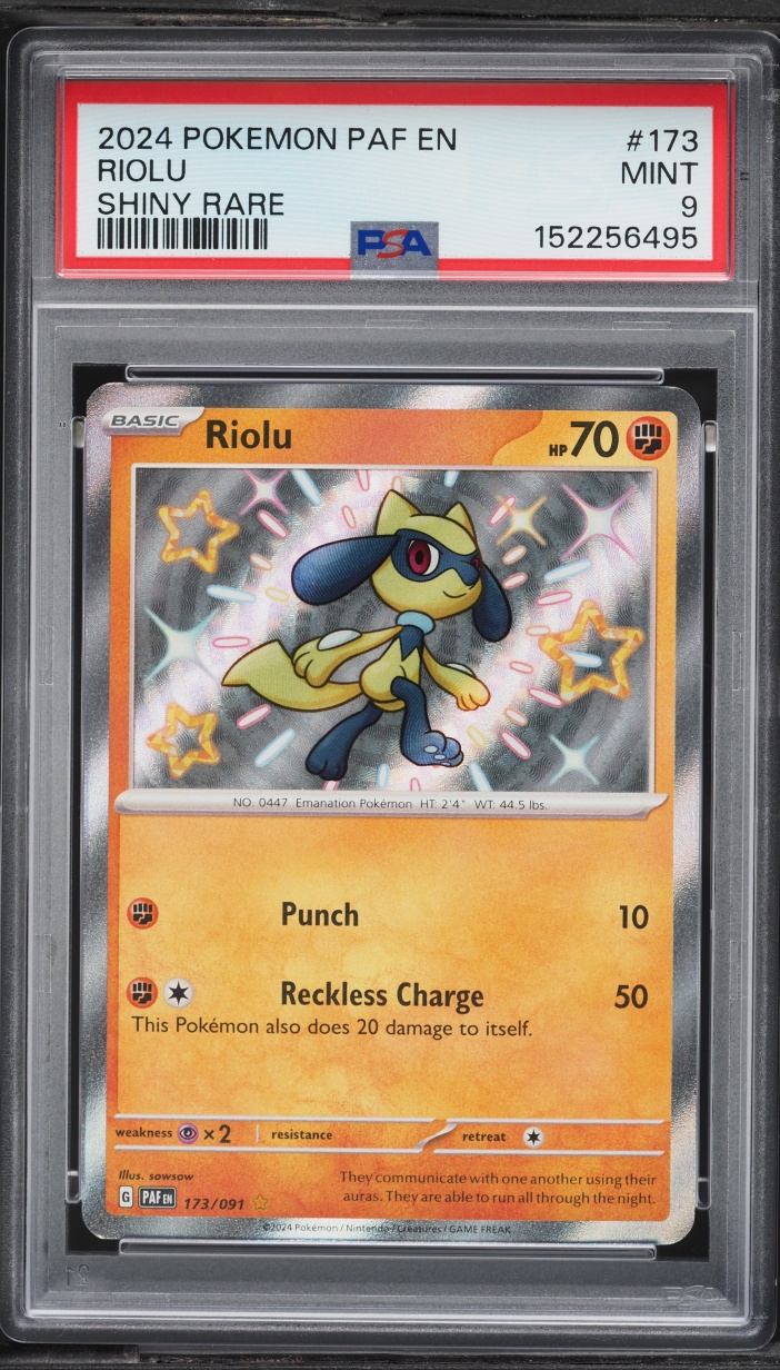 2024 Pokemon Scarlet & Violet Paldean Fates Shiny Rare Riolu #173 PSA 9 MINT