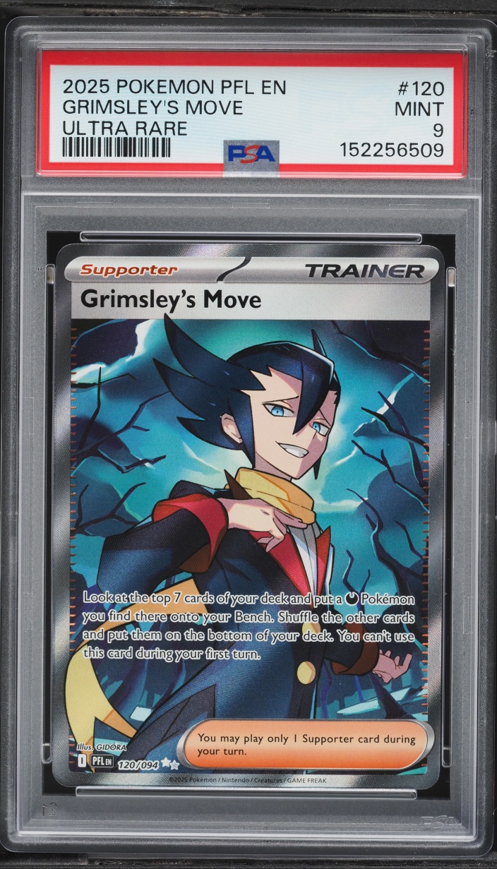 2025 Pokemon Phantasmal Flames Ultra Rare Grimsley's Move #120 PSA 9 MINT