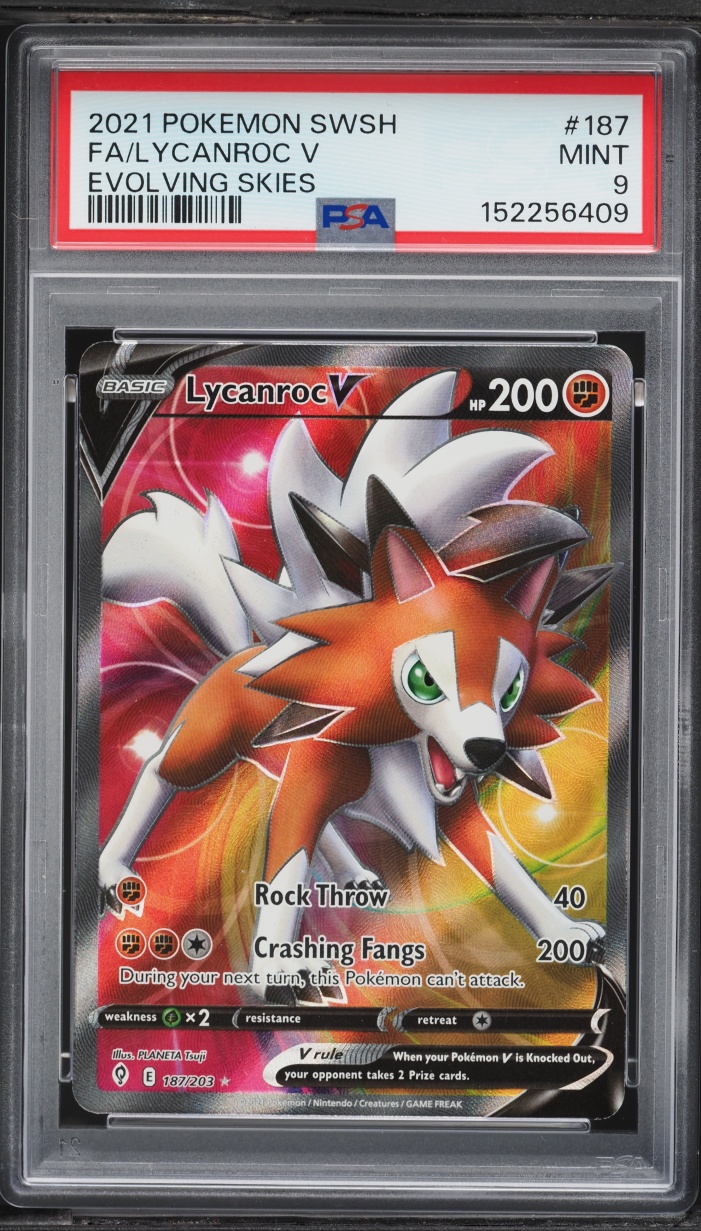 2021 Pokemon Sword & Shield Evolving Skies Full Art Lycanroc V #187 PSA 9 MINT