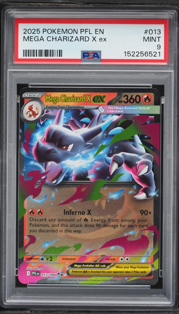 2025 Pokemon Mega Evolution Phantasmal Flames Holo Mega Charizard X ex #13 PSA 9 MINT