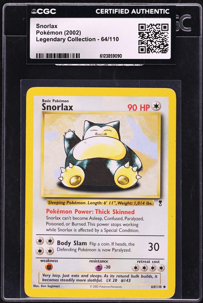 2002 Pokemon Legendary Collection Snorlax #64 CGC AUTH