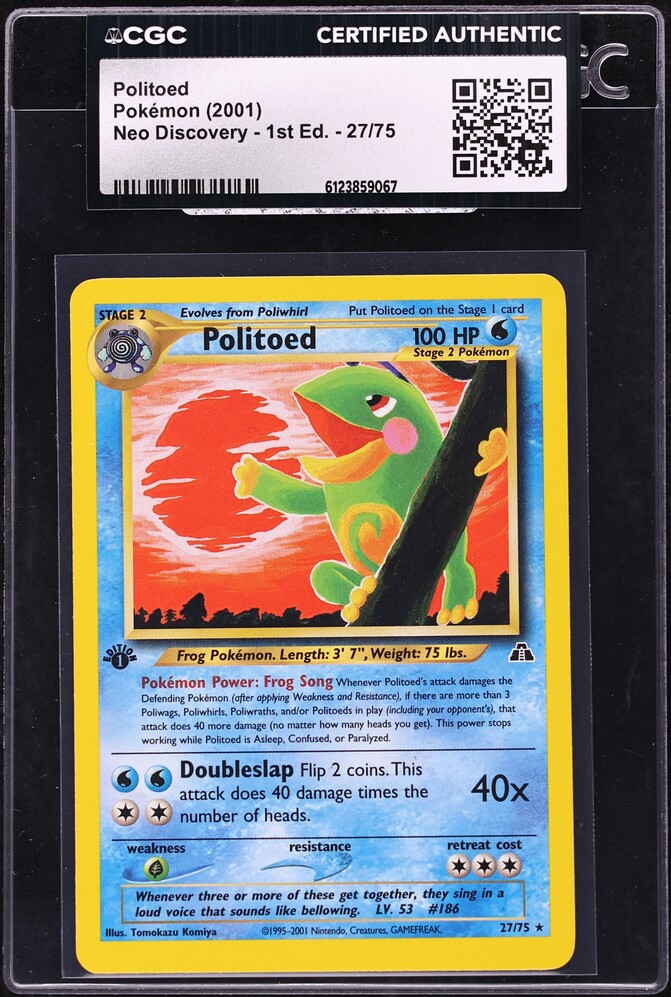 2001 Pokemon Neo Discovery 1st Edition Politoed #27 CGC AUTH