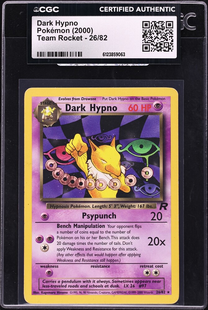 2000 Pokemon Team Rocket Dark Hypno #26 CGC AUTH