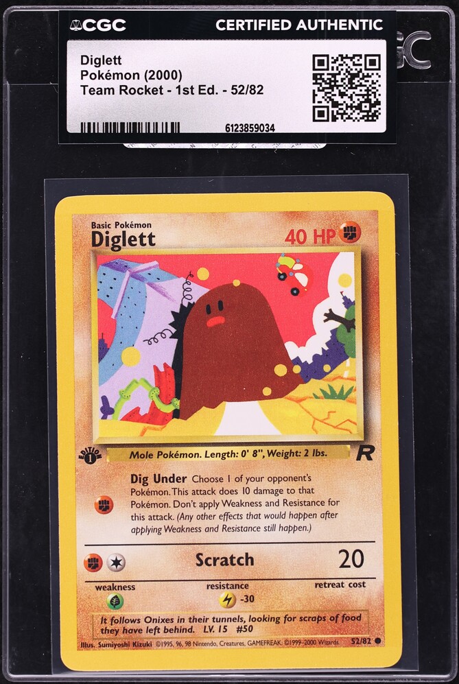 2000 Pokemon Team Rocket 1st Edition Diglett #52 CGC AUTH