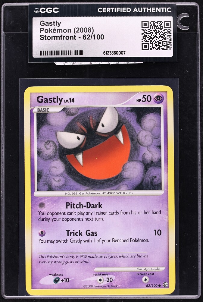 2008 Pokemon Diamond & Pearl Stormfront Gastly #62 CGC AUTH