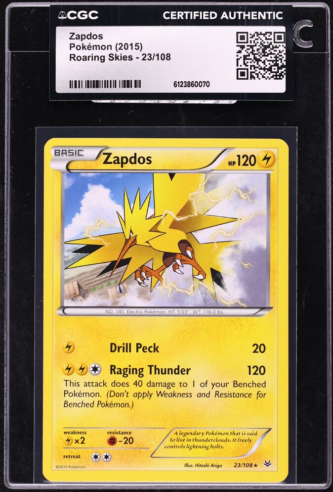 2015 Pokemon XY Roaring Skies Zapdos #23 CGC AUTH