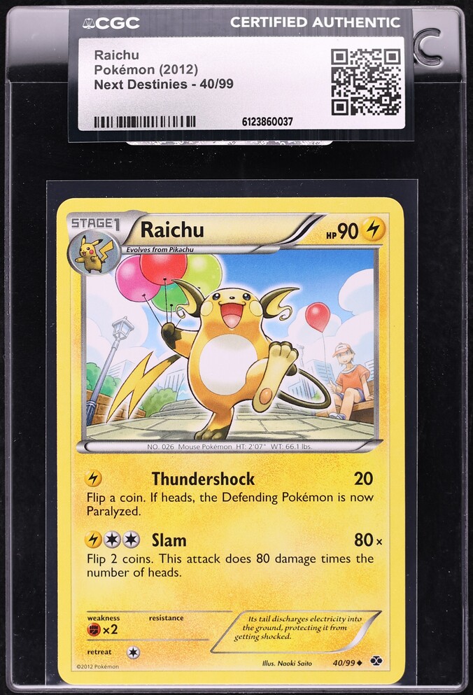 2012 Pokemon Black & White Next Destinies Raichu #40 CGC AUTH