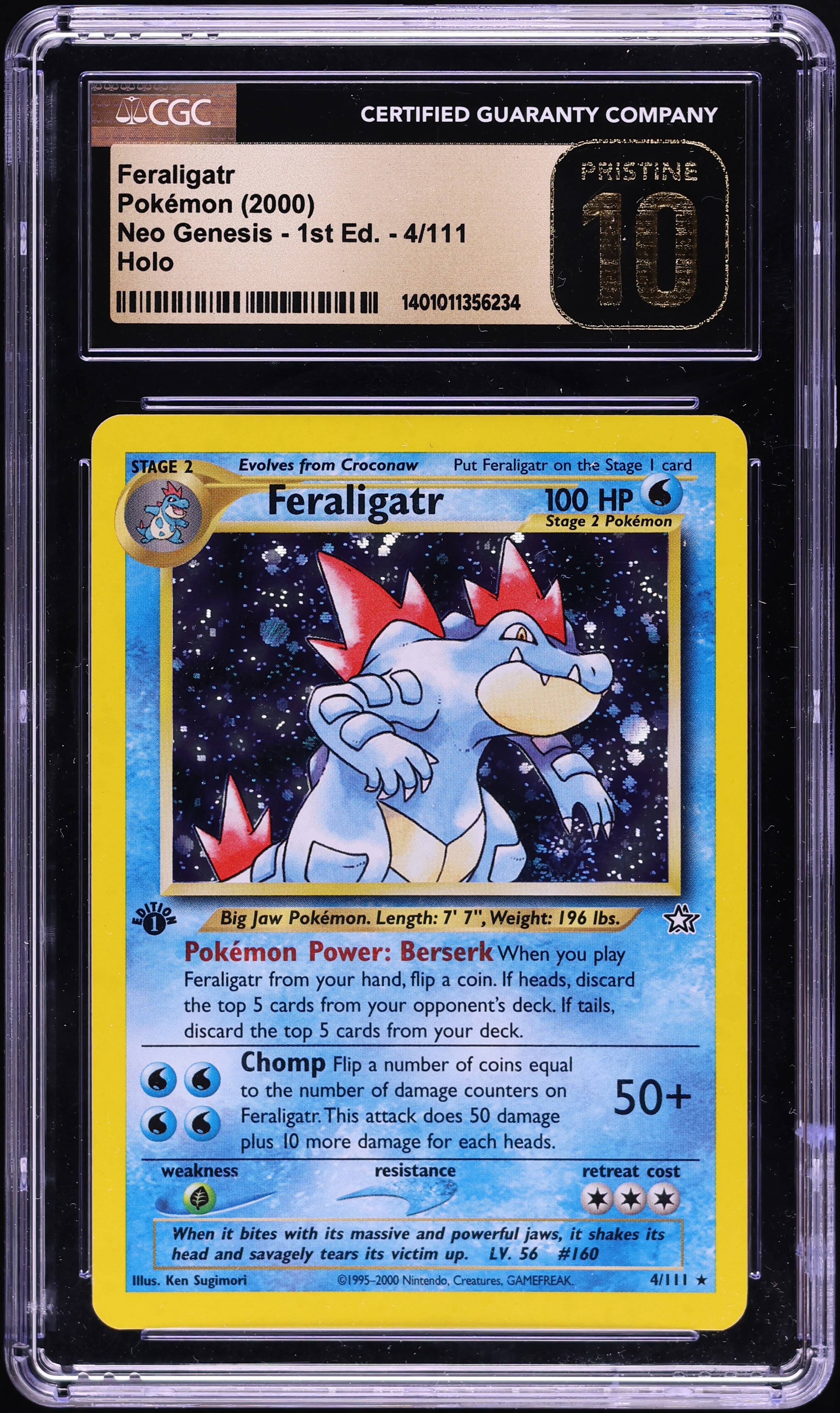 2000 Pokemon Neo Genesis 1st Edition Holo Feraligatr #4 CGC 10 PRISTINE