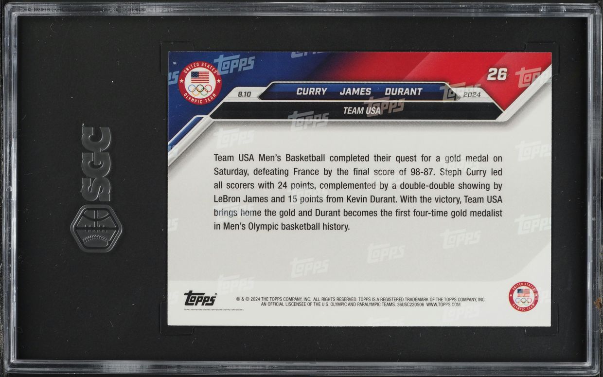 2024 Topps Now Olympic Games Stephen Curry LeBron James Kevin Durant #26 SGC 8