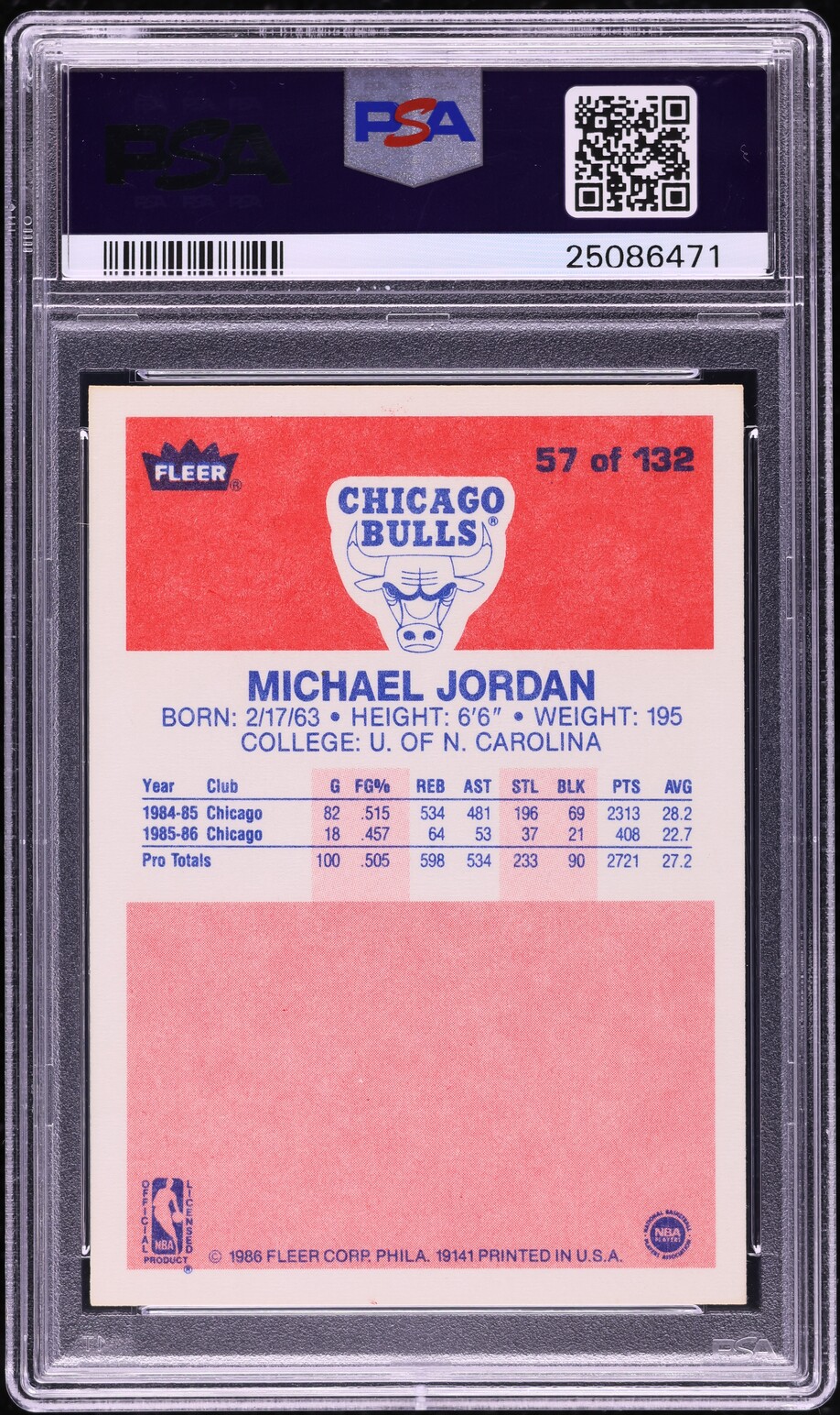 1986 Fleer Basketball Michael Jordan ROOKIE #57 PSA 10 GEM MINT