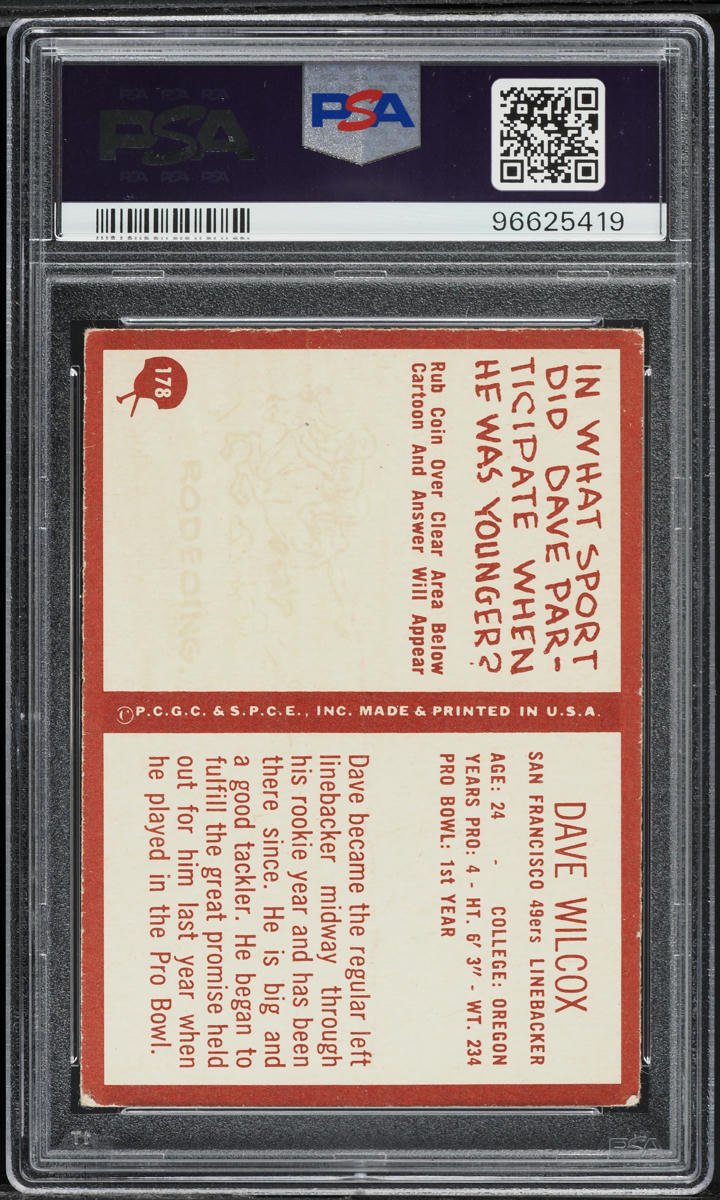 1967 Philadelphia Dave Wilcox ROOKIE #178 PSA 1 PR