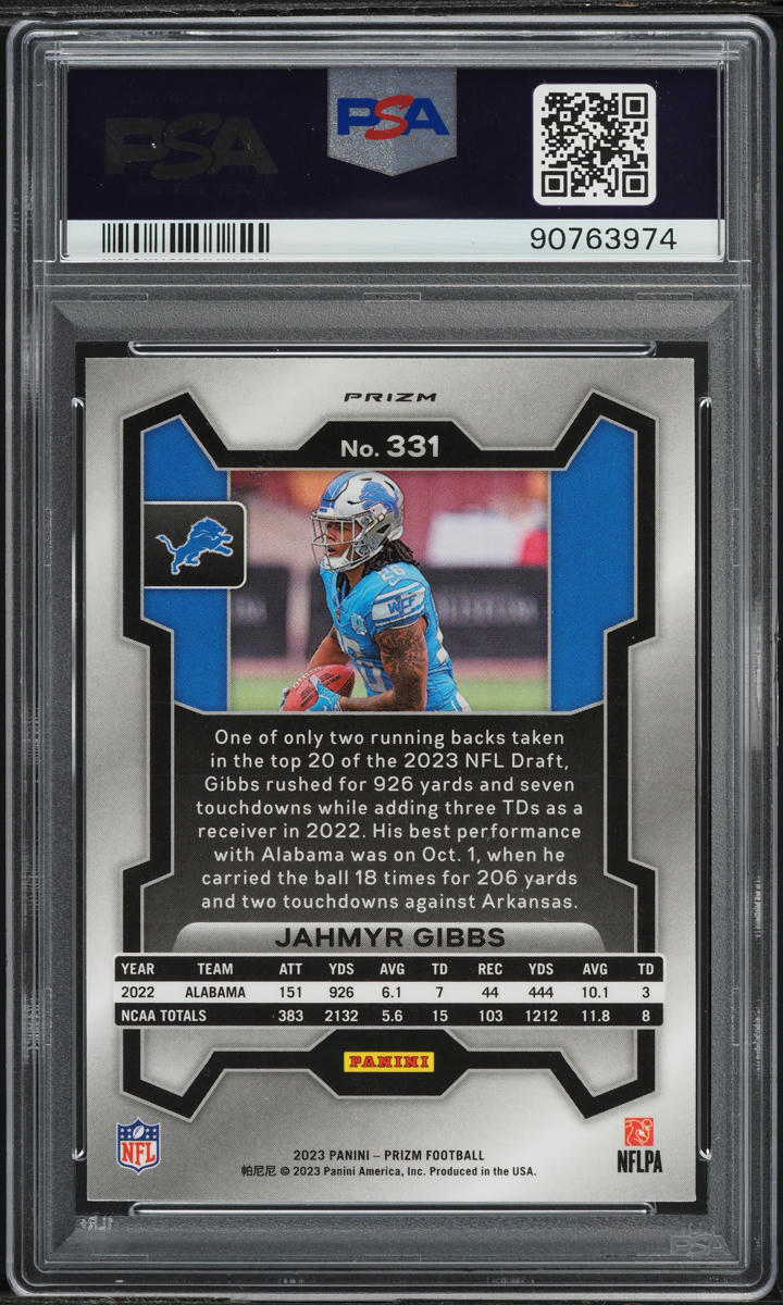 2023 Panini Prizm Disco Jahmyr Gibbs ROOKIE #331 PSA 10 GEM MINT
