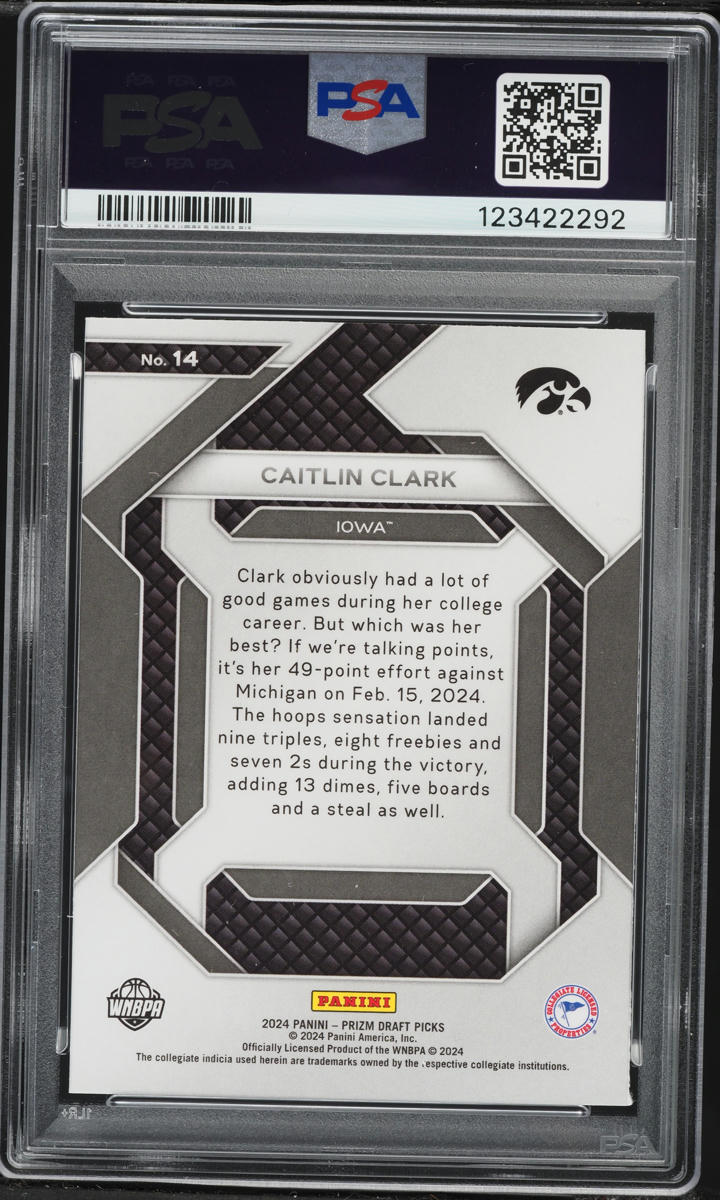 2024 Panini Prizm Draft Picks New Recruits Caitlin Clark ROOKIE #14 PSA 9 MINT