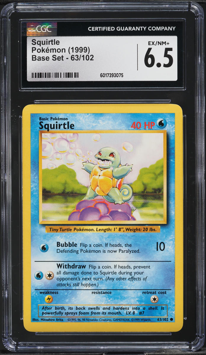 1999 Pokemon Base Set Squirtle #63 CGC 6.5 EXMT+