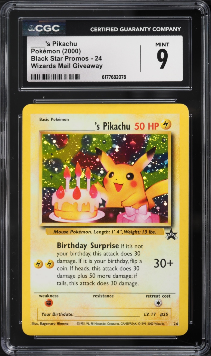 2000 Pokemon Promo Wizards Mail Giveaway Holo Birthday Pikachu #24 CGC 9 MINT
