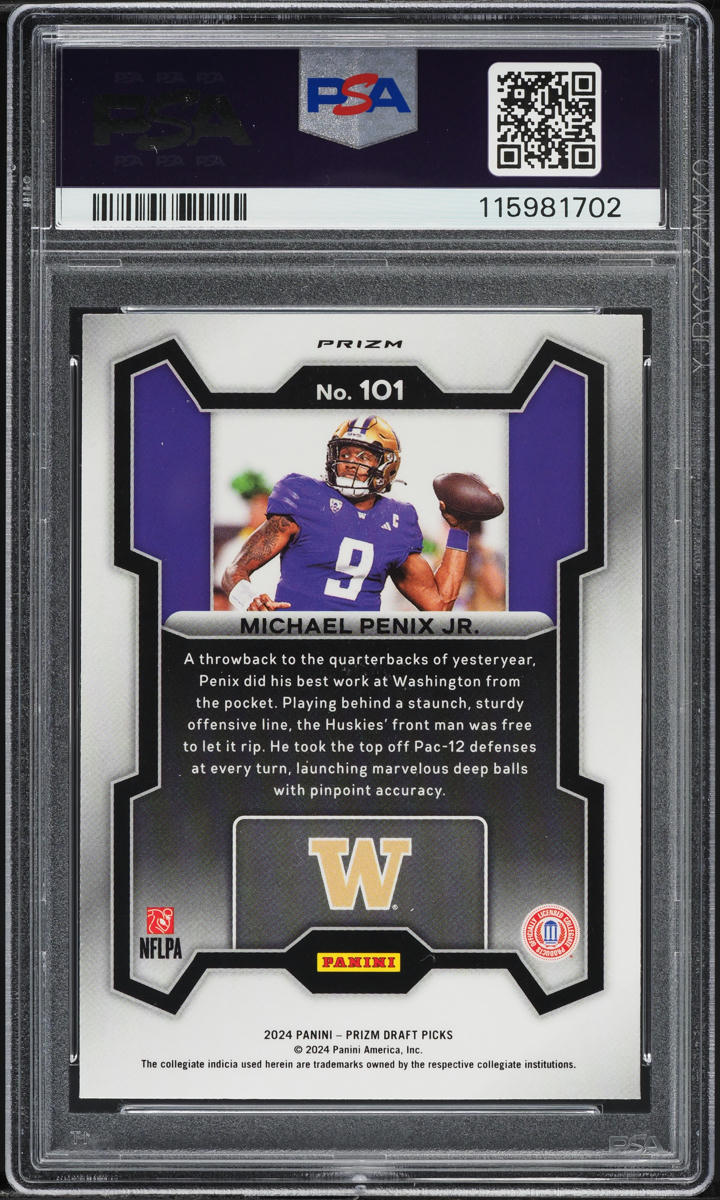 2024 Panini Prizm Draft Picks Red Ice Michael Penix Jr. ROOKIE #101 PSA 9 MINT