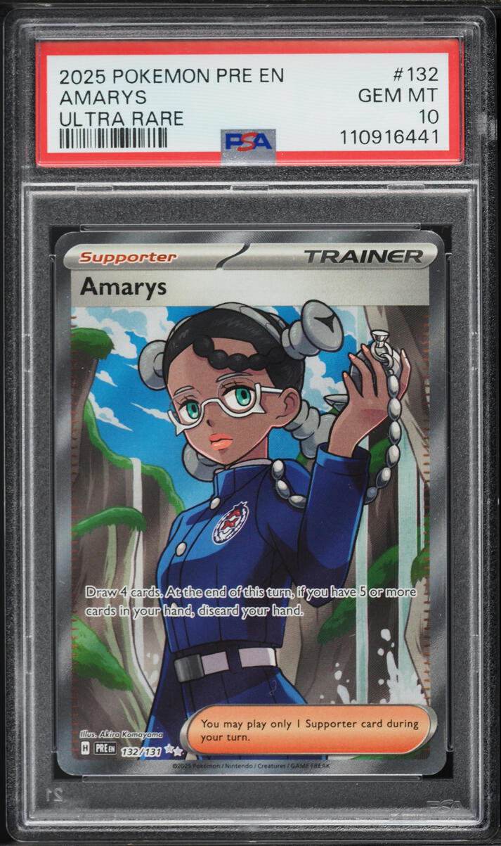 2025 Pokemon Scarlet & Violet Prismatic Evolutions Full Art Amarys #132 PSA 10 GEM MINT