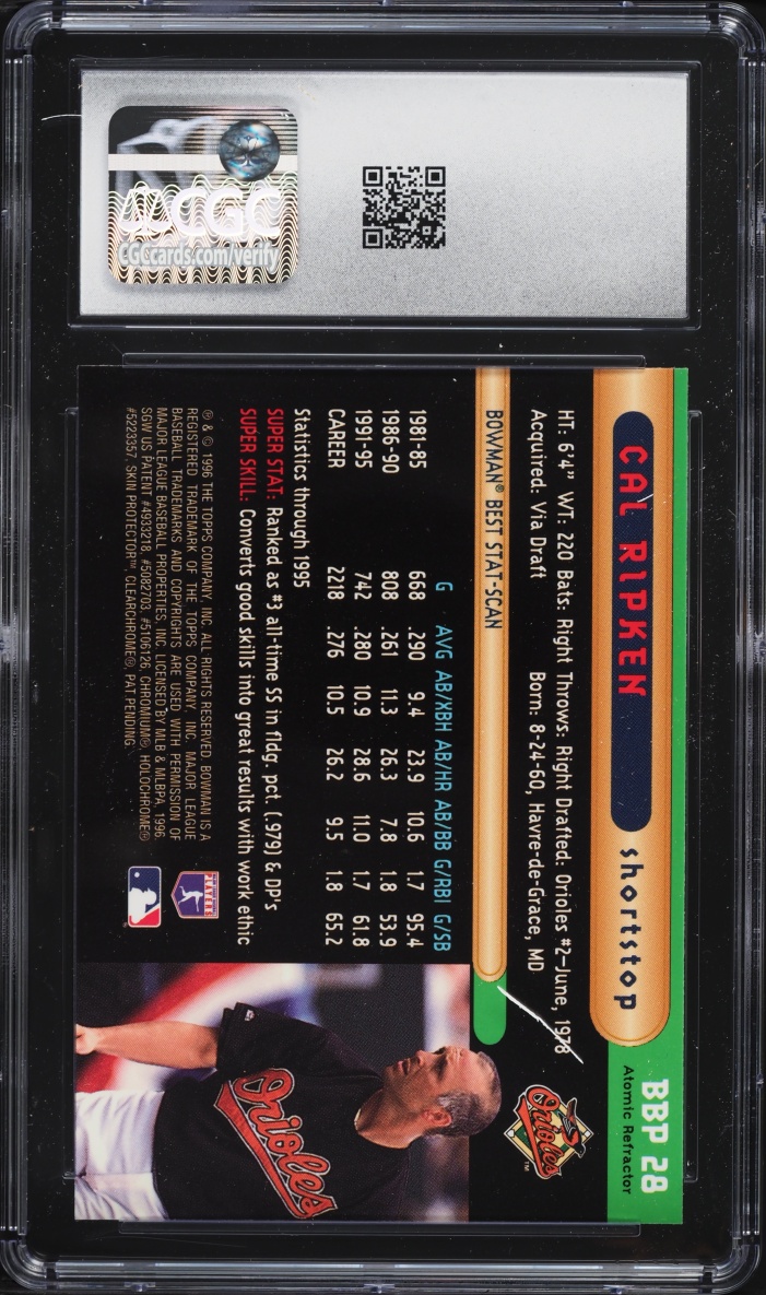 1996 Bowman's Best Preview Atomic Refractor Cal Ripken Jr. #BBP28 CGC 10 GEM MINT