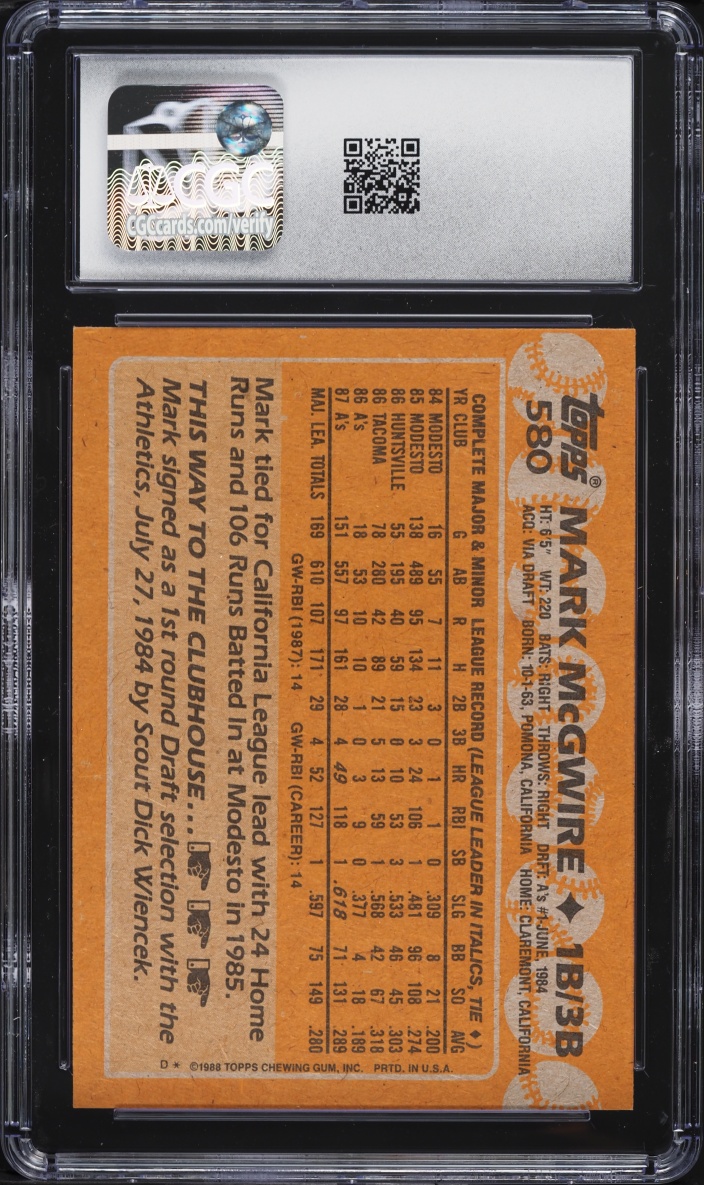 1988 Topps Mark McGwire #580 CGC 9.5 MINT+