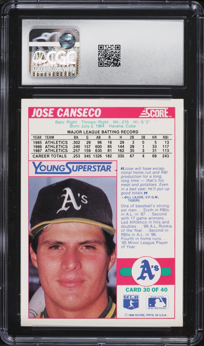 1988 Score Young Superstars I Jose Canseco #30 CGC 9.5 MINT+