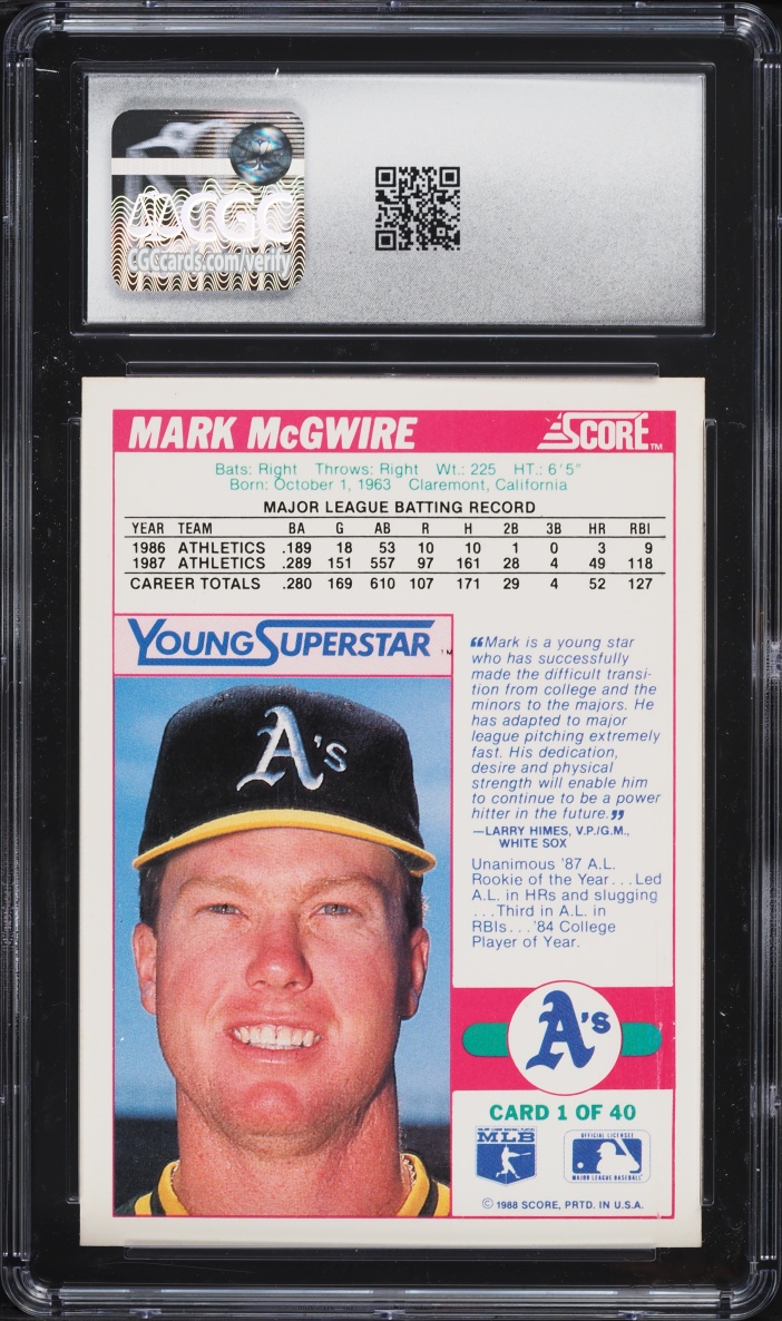 1988 Score Young Superstars I Mark McGwire #1 CGC 9.5 MINT+