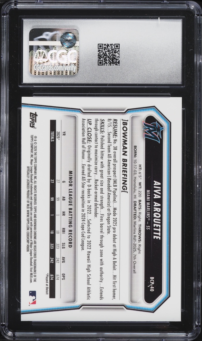 2026 Bowman Chrome Mega Box Aiva Arquette #BCP-40 CGC 9 MINT