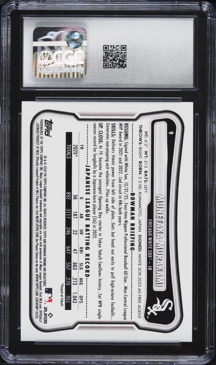 2026 Bowman Munetaka Murakami ROOKIE #9 CGC 9 MINT