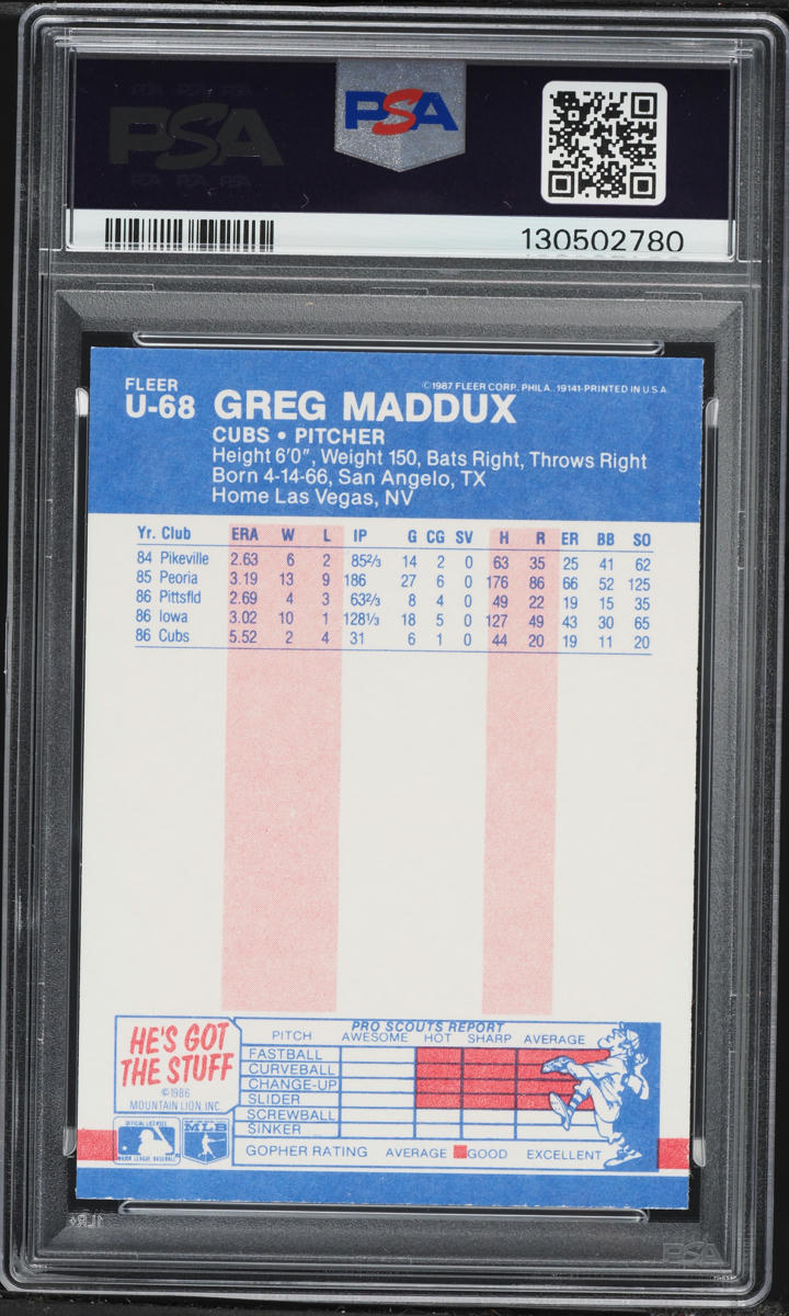 1987 Fleer Update Greg Maddux ROOKIE #U-68 PSA 8 NM-MT