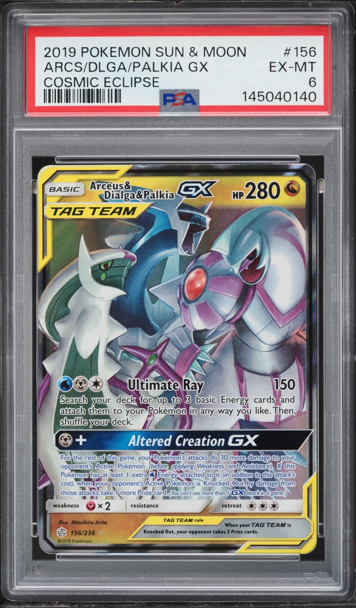2019 Pokemon Sun & Moon Cosmic Eclipse Holo Arceus Dialga Palkia GX #156 PSA 6 EXMT