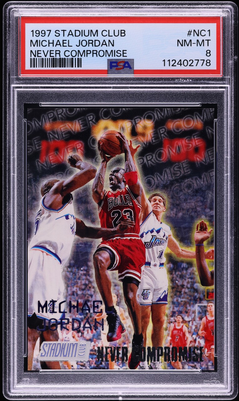 1997 Stadium Club Never Compromise Michael Jordan #NC1 PSA 8 NM-MT on ...