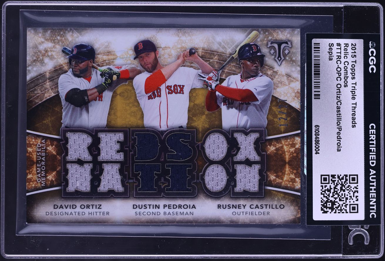 2015 Topps Triple Threads Combos Sepia David Ortiz Dustin Pedroia Castillo PATCH /27 CGC AUTH