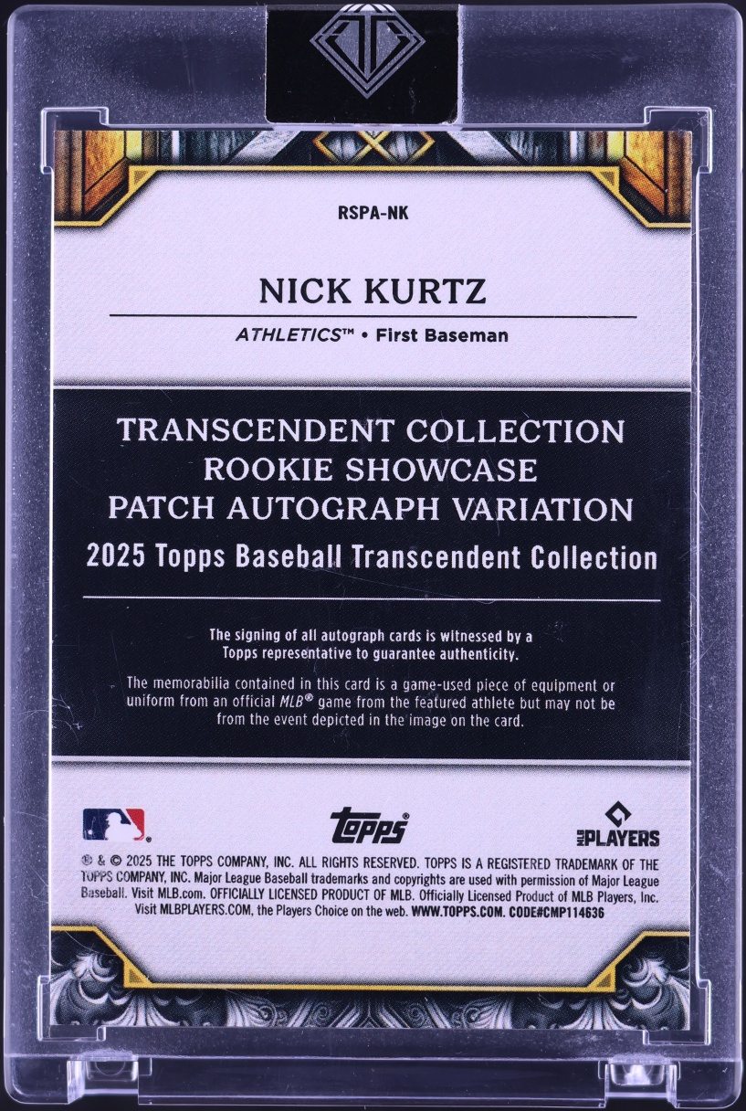 2025 Topps Transcendent Collection Showcase Nick Kurtz ROOKIE PATCH AUTO /25 #RSPA-NK