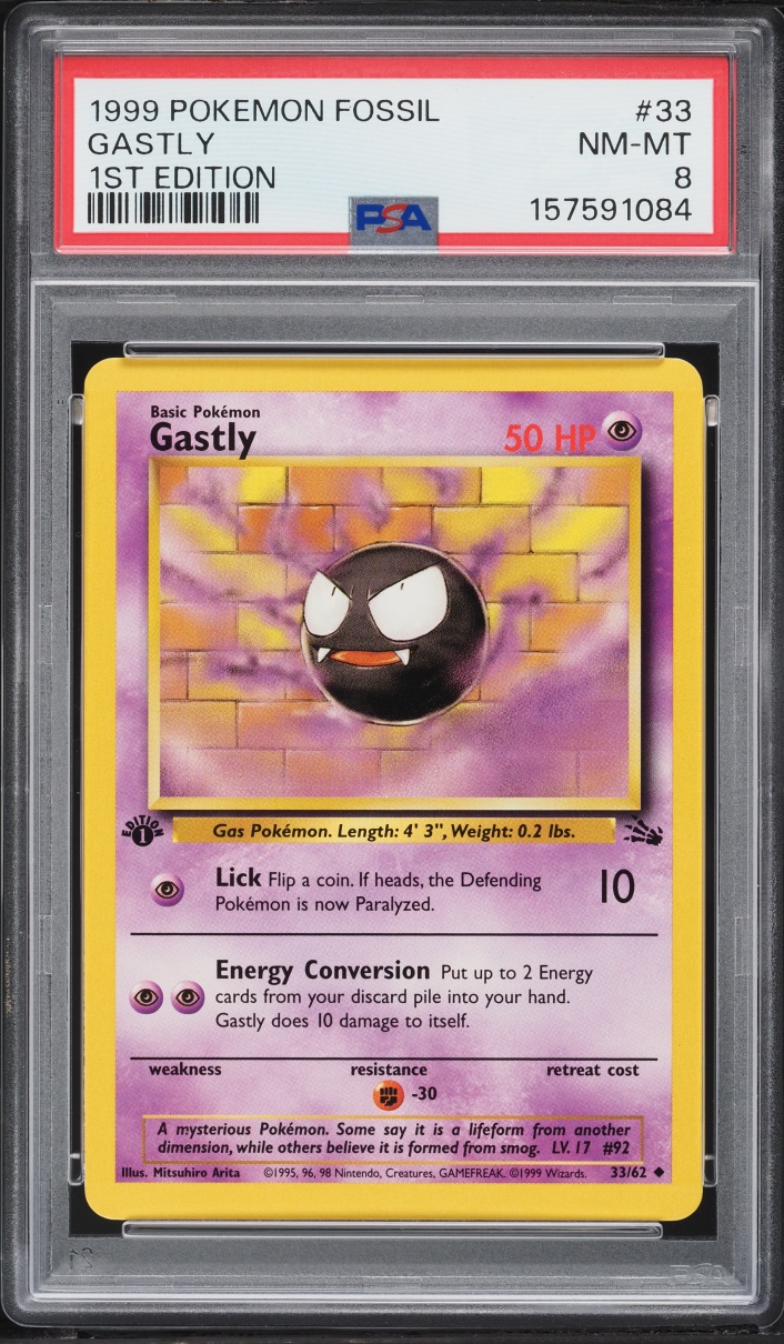 1999 Pokemon Fossil 1st Edition Gastly #33 PSA 8 NM-MT