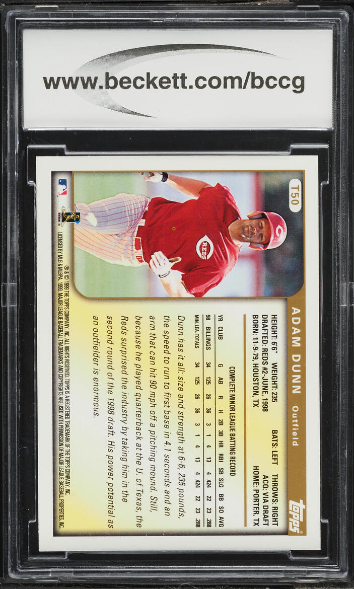 1999 Topps Traded Adam Dunn ROOKIE #T50 BCCG 10