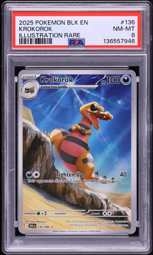 2025 Pokemon Scarlet & Violet Black Bolt IR Krokorok #136 PSA 8 NM-MT