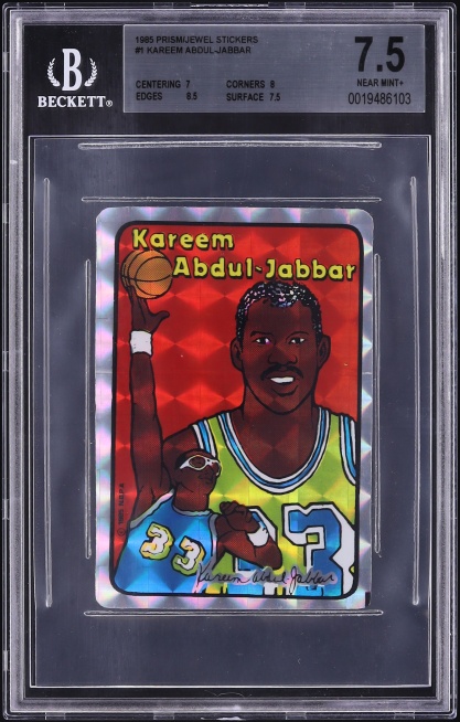 1985 Prism Jewel Stickers Kareem Abdul-Jabbar #1 BGS 7.5 NRMT+