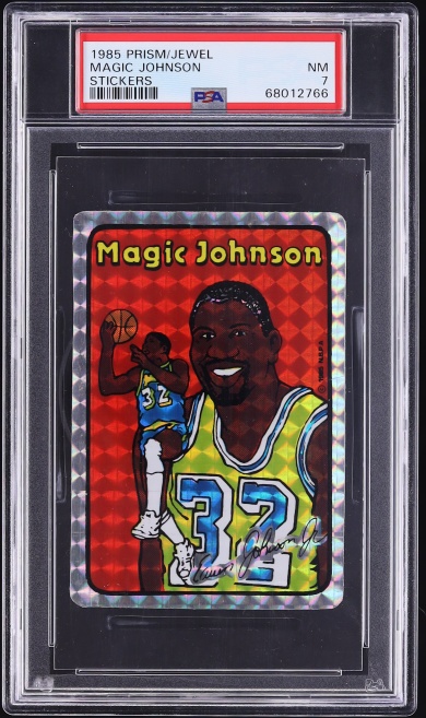 1985 Prism Jewel Stickers Magic Johnson PSA 7 NRMT