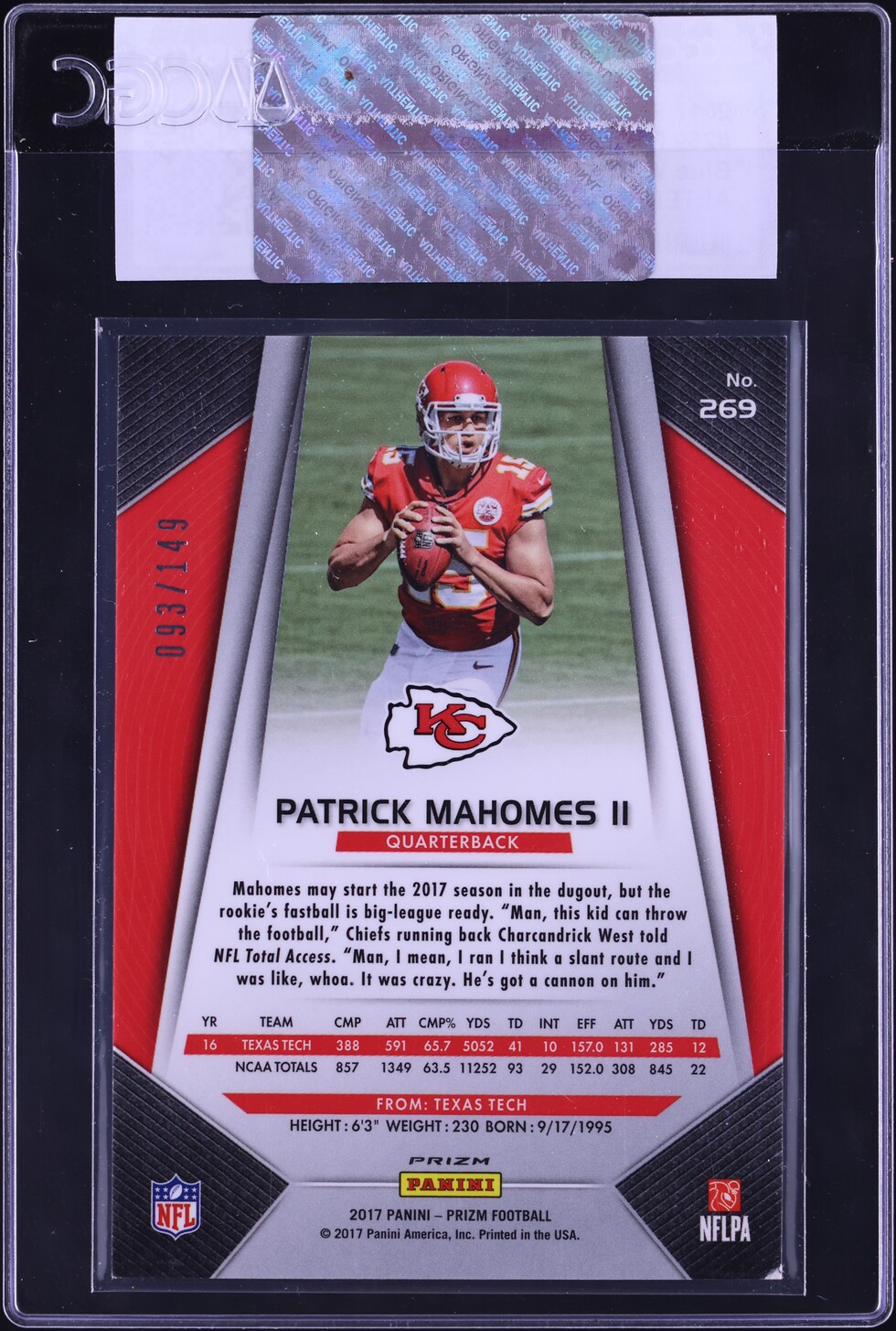 2017 Panini Prizm Blue Wave Patrick Mahomes II ROOKIE /149 #269 CGC ALTERED AUTH