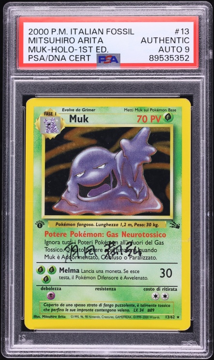 2000 Pokemon Italian Fossil 1st Edition Holo Muk Mitsuhiro Arita AUTO DNA 9 #13 PSA AUTH