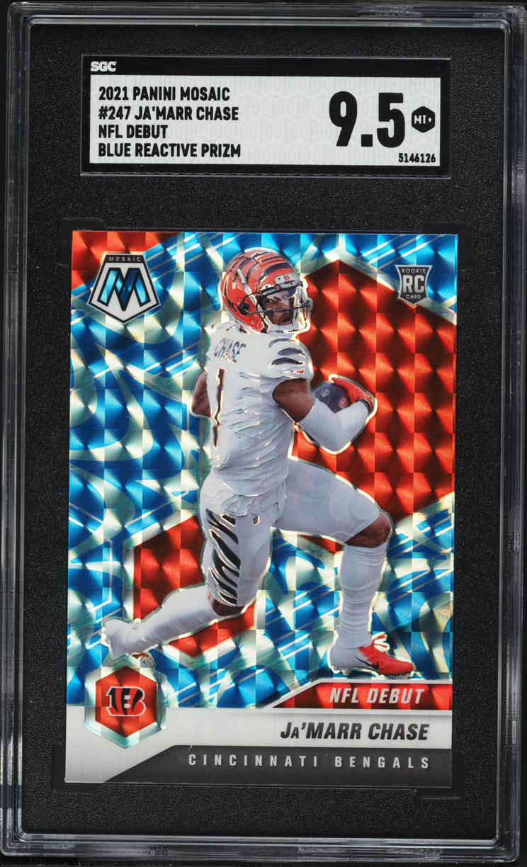 2021 Panini Mosaic NFL Debut Blue Reactive Prizm Ja'Marr Chase ROOKIE #247 SGC 9.5 MINT+