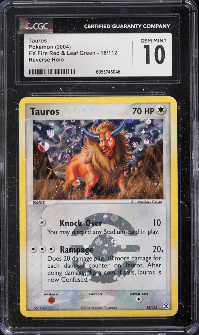 2004 Pokemon Ex Fire Red & Leaf Green Reverse Holo Tauros #16 CGC 10 GEM MINT