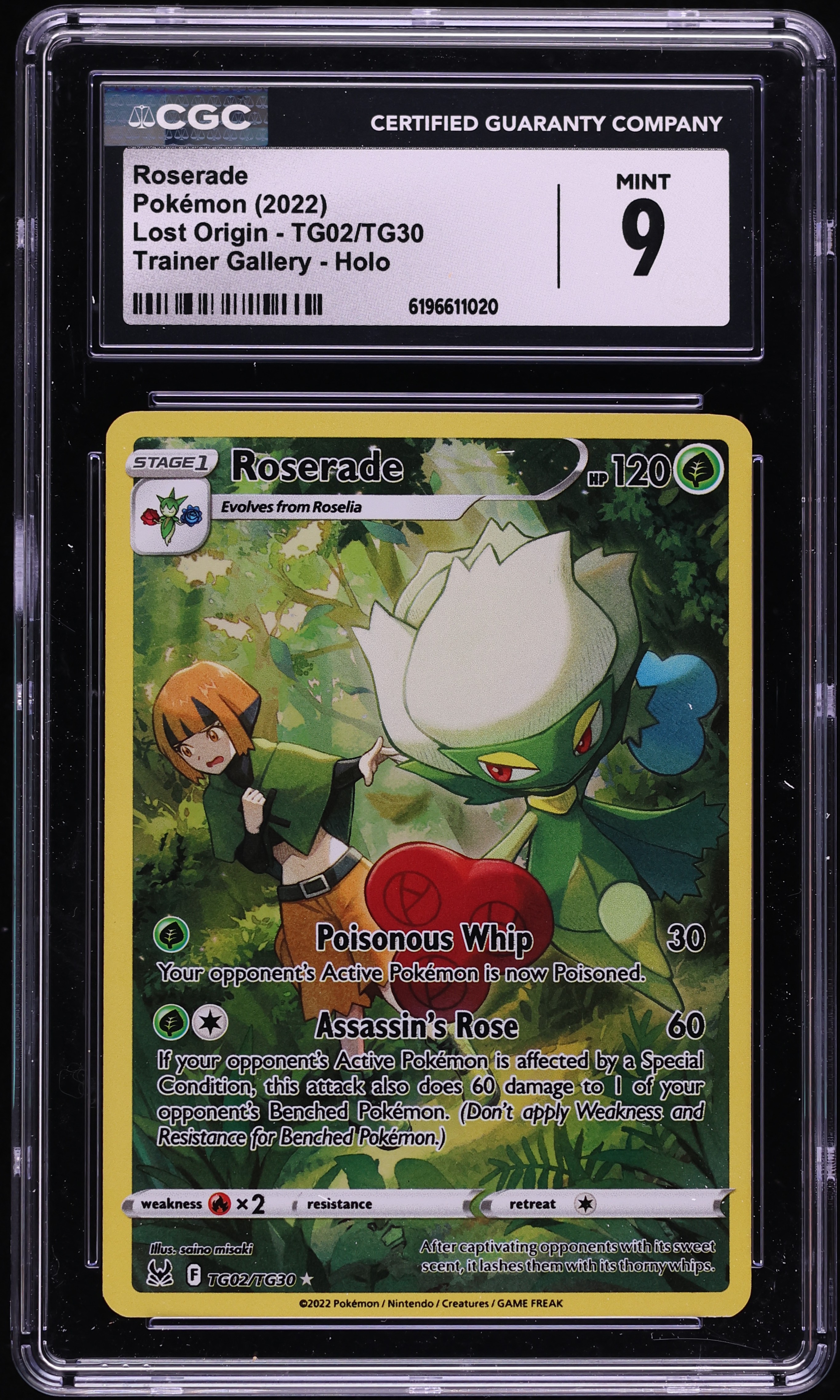 2022 Pokemon Sword & Shield Lost Origin Trainer Gallery CHR Roserade #TG02 CGC 9 MINT