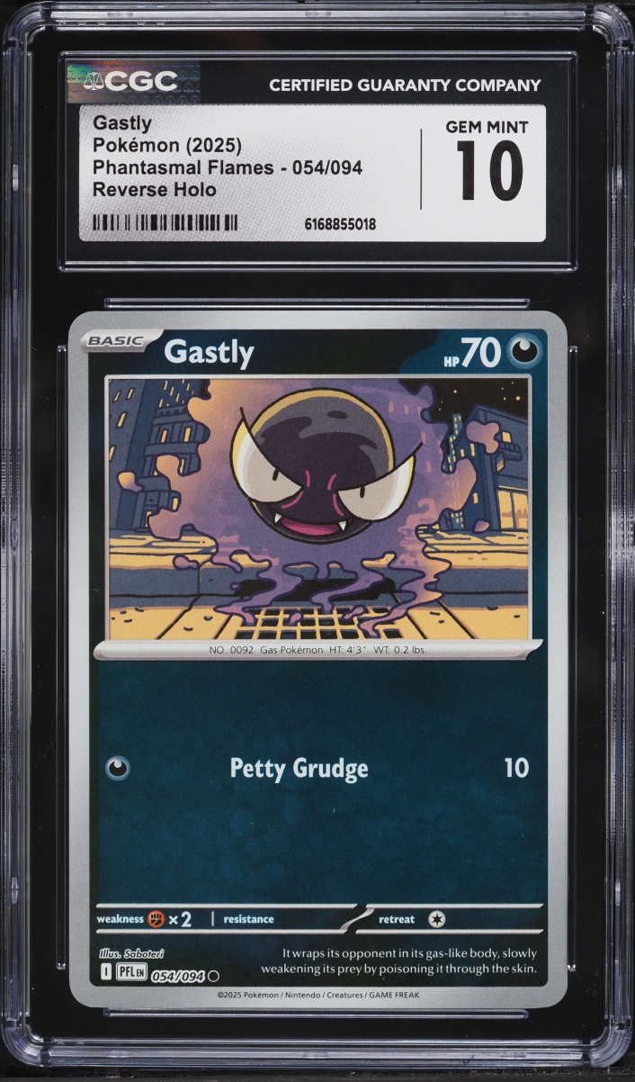 2025 Pokemon Mega Evolution Phantasmal Flames Reverse Holo Gastly #054 CGC 10 GEM MINT