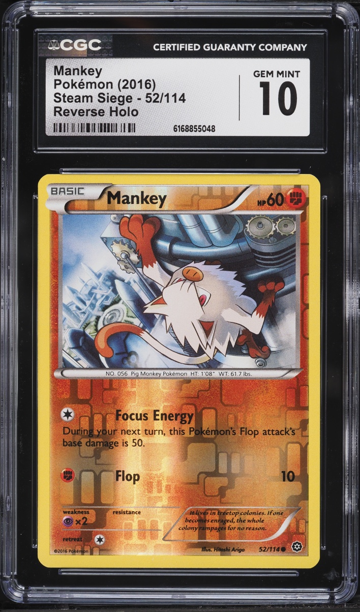 2016 Pokemon XY Steam Siege Reverse Holo Mankey #52 CGC 10 GEM MINT