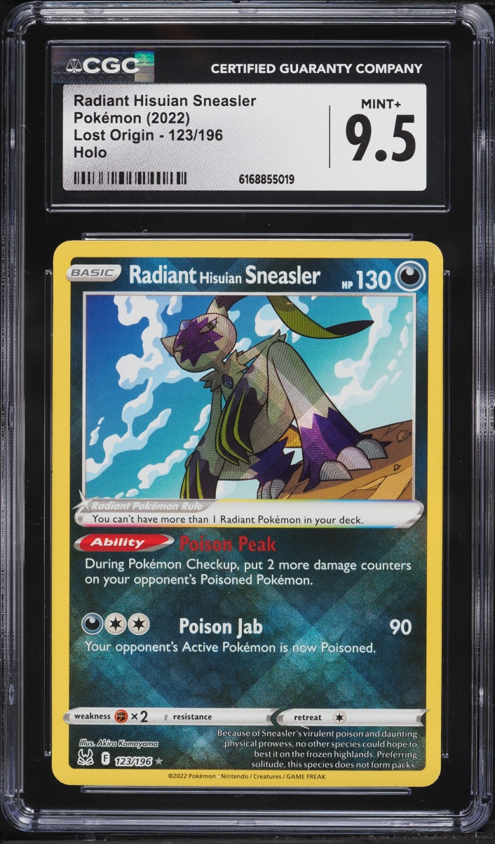 2022 Pokemon Sword & Shield Lost Origin Holo Radiant Hisuian Sneasler #123 CGC 9.5 MINT+