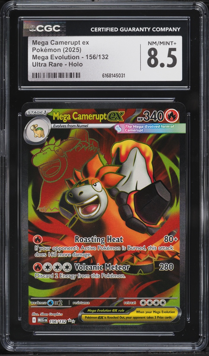 2025 Pokemon Mega Evolution Full Art Mega Camerupt Ex #156 CGC 8.5 NM-MT+