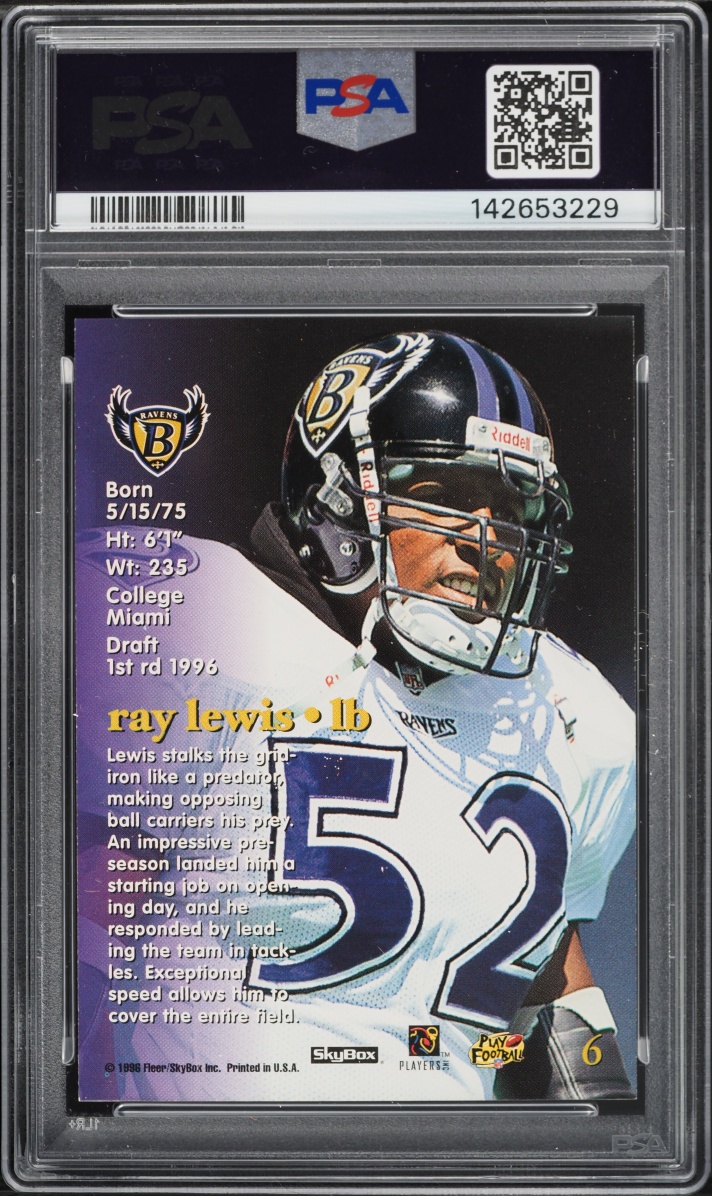 1996 Skybox Impact Ray Lewis ROOKIE #6 PSA 9 MINT
