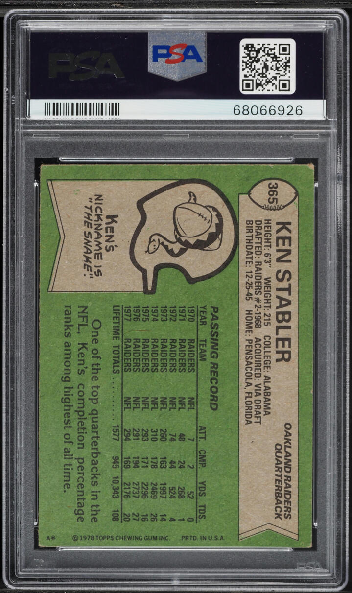 1978 Topps Football Ken Stabler #365 PSA 5 EX